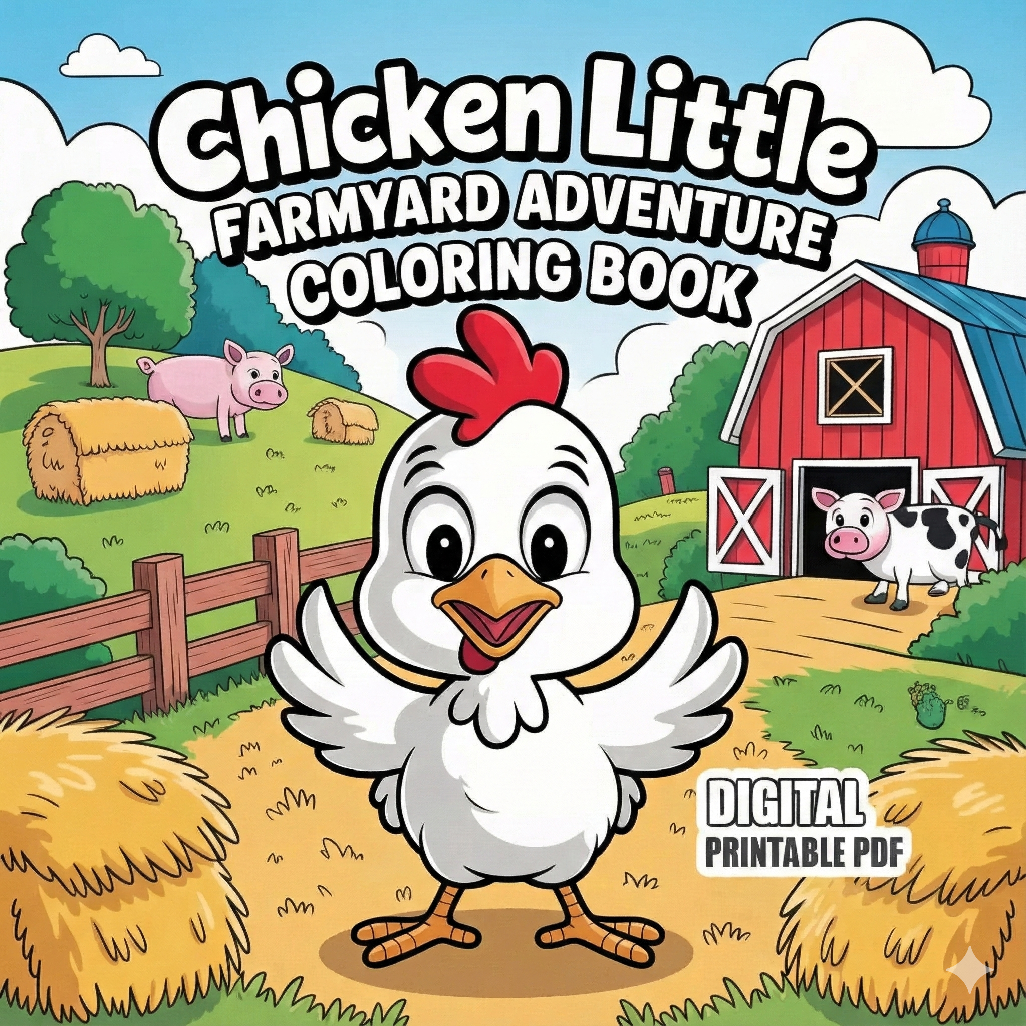 Chicken Little – Farmyard Adventure Coloring Book (Digital Printable PDF) Smart helper